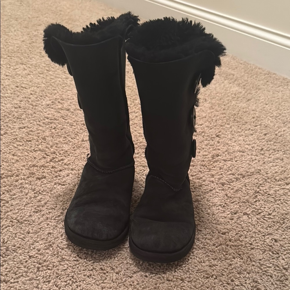 UGG Black Tall Winter Boots with Fuzzy Trim